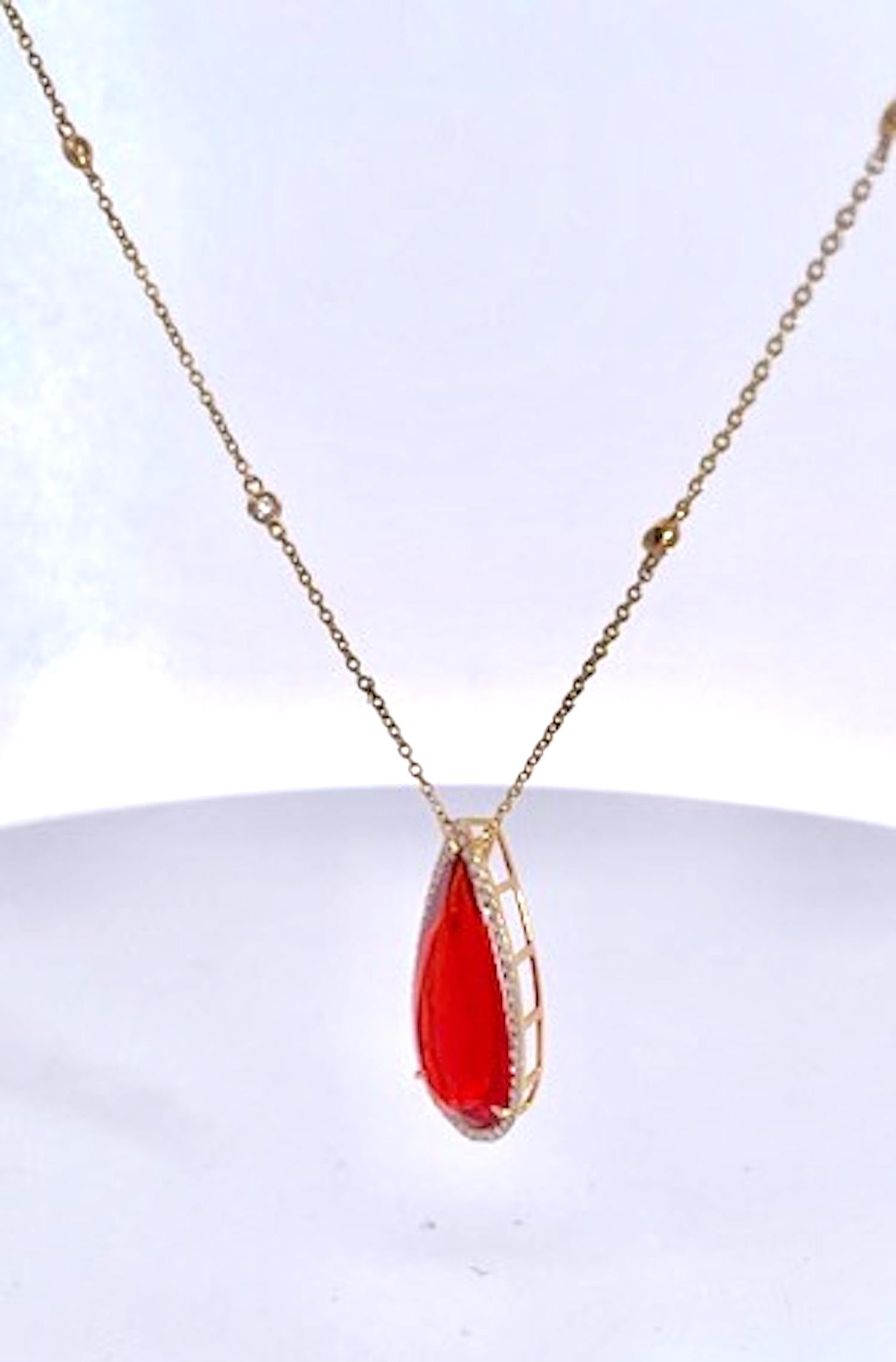 Women's Fire Opal with Diamond surround 18K For Sale