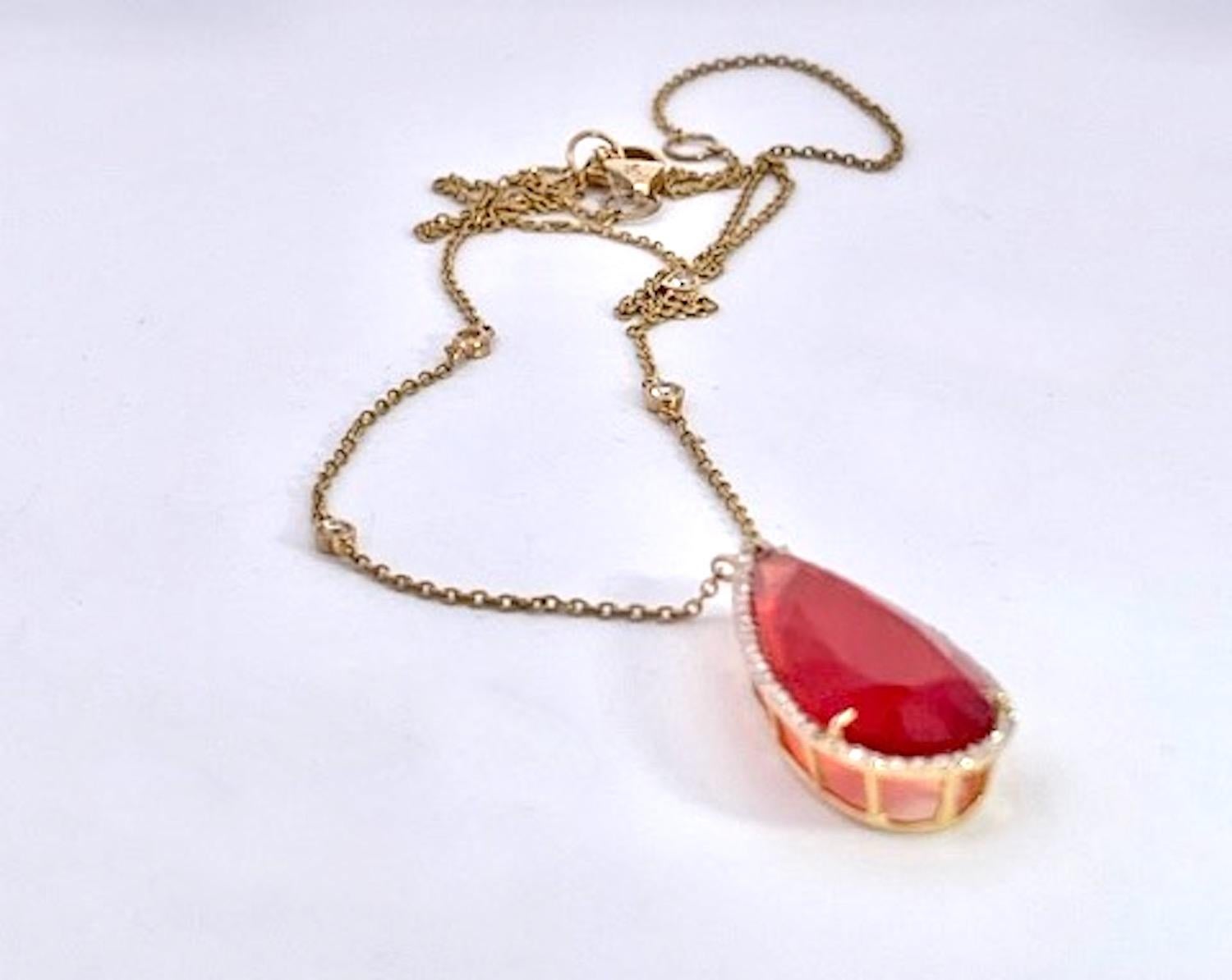 Fire Opal with Diamond surround 18K For Sale 1