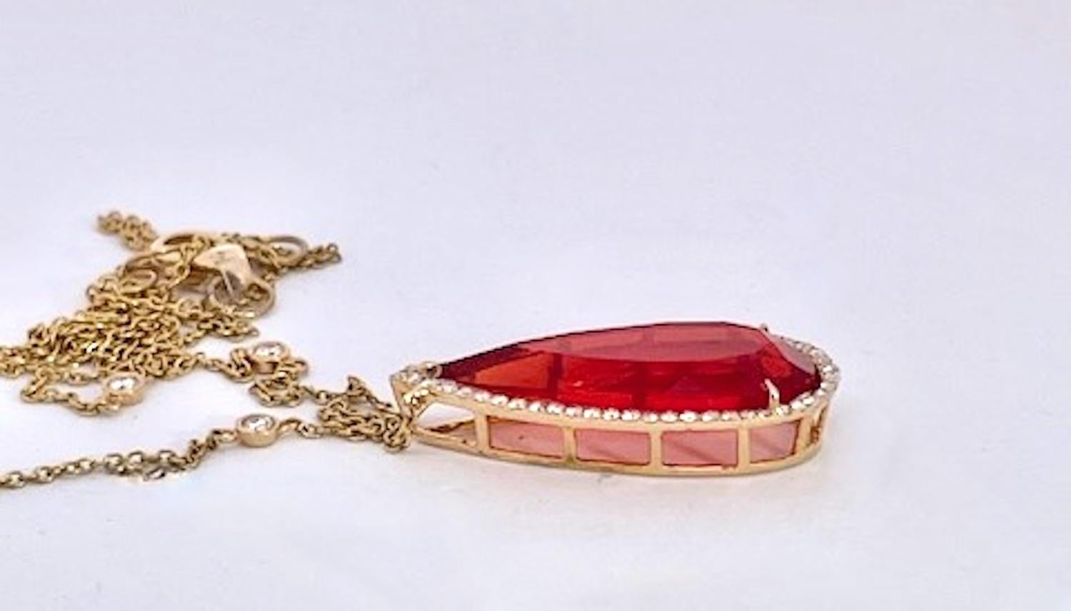 Fire Opal with Diamond surround 18K For Sale 2