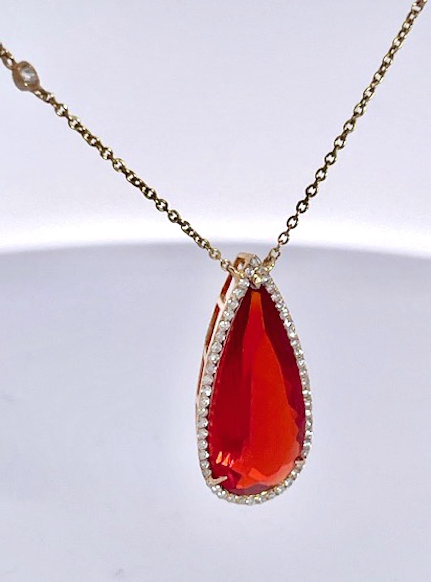 Fire Opal with Diamond surround 18K For Sale 3