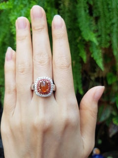 Fire Opal with Orange Sapphire and Diamond Ring Set in 18 Karat White Gold