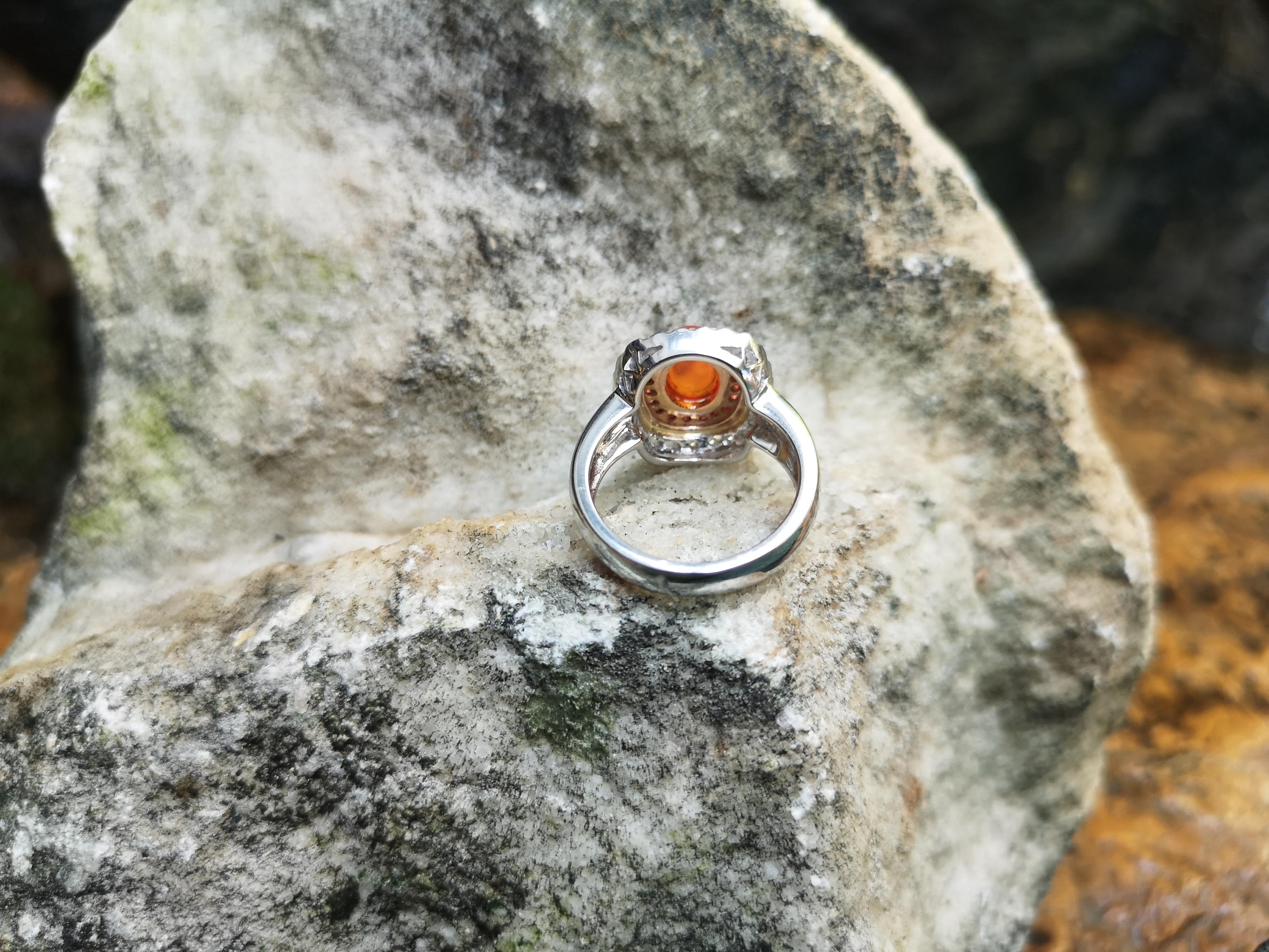 Contemporary Fire Opal with Orange Sapphire and Diamond Ring Set in 18 Karat White Gold For Sale