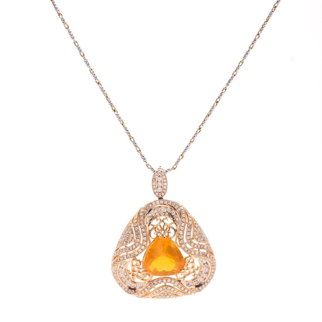 Fire Opal within an Elaborate Diamond Lattice Gallery In Good Condition In Palm Beach, FL