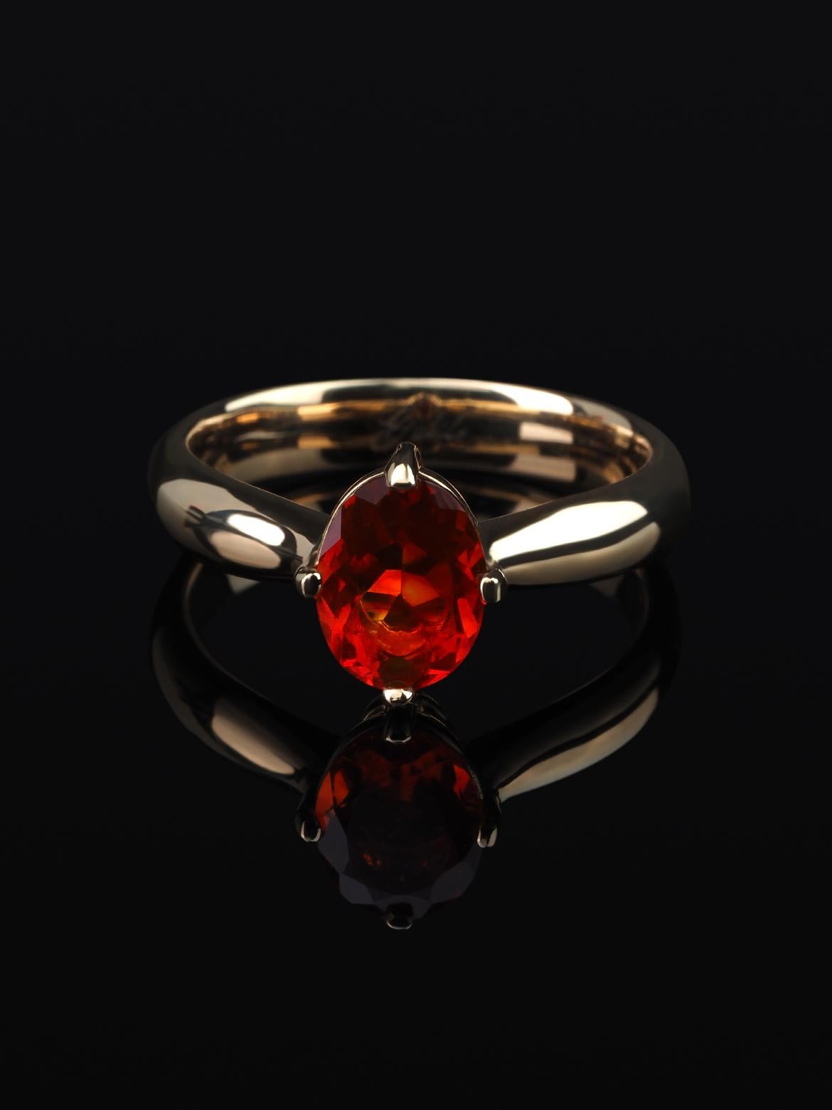 14K yellow gold with natural Fire Opal
opal origin - Mexico  
opal measurements - 0.12 x 0.24 x 0.31 in / 3 x 6 x 8 mm
opal weight - 0.7 carats
ring size - 6.25 US
ring weight - 4.35 grams

Cupid collection


We ship our jewelry worldwide – for our