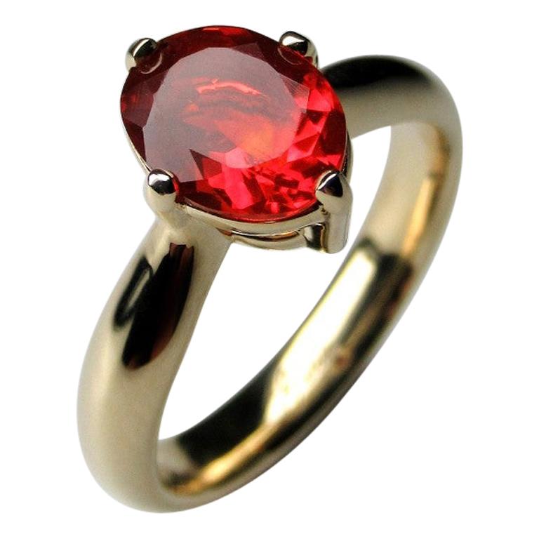 Fire Opal Yellow Gold Ring Mexican Gemstone Elegant Jewelry Minimalism Red Magic For Sale