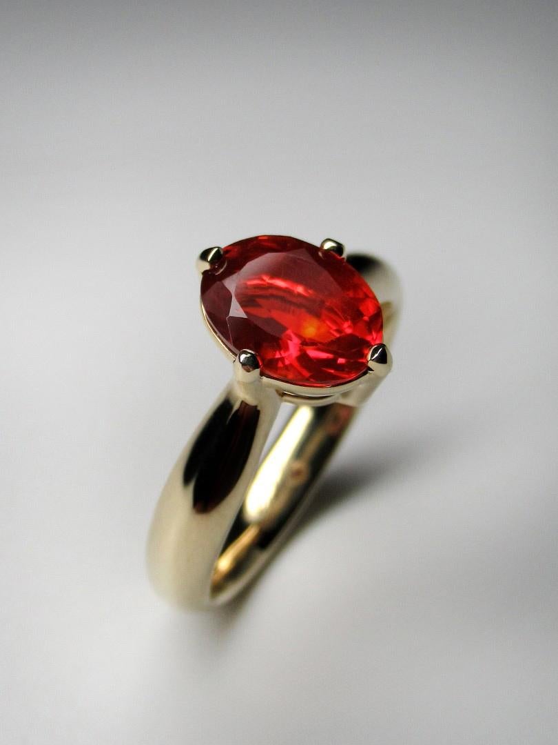 Fire Opal Yellow Gold Ring Mexican Gemstone Jewelry Red For Sale 3