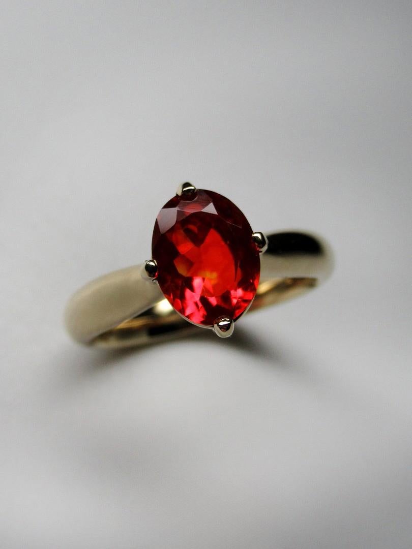 Fire Opal Yellow Gold Ring Mexican Gemstone Jewelry Red For Sale 4