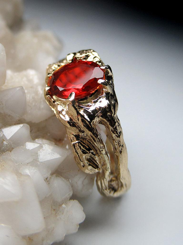 Mexikanischer Feueropal Gelbgold Ring Mexikanischer Stein Rot Azalea Unisex 6