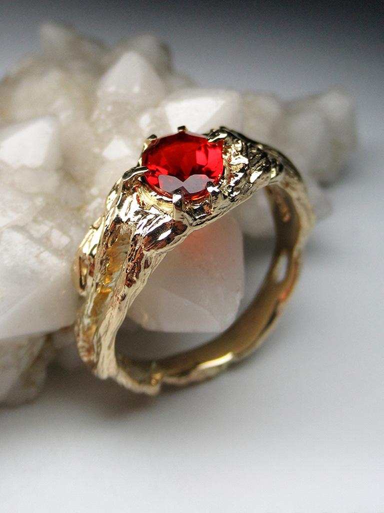 Mexikanischer Feueropal Gelbgold Ring Mexikanischer Stein Rot Azalea Unisex 7