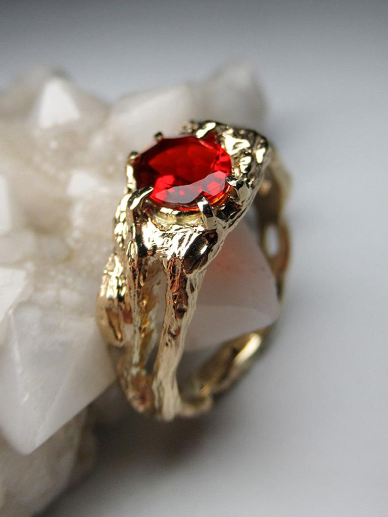 Mexikanischer Feueropal Gelbgold Ring Mexikanischer Stein Rot Azalea Unisex 8
