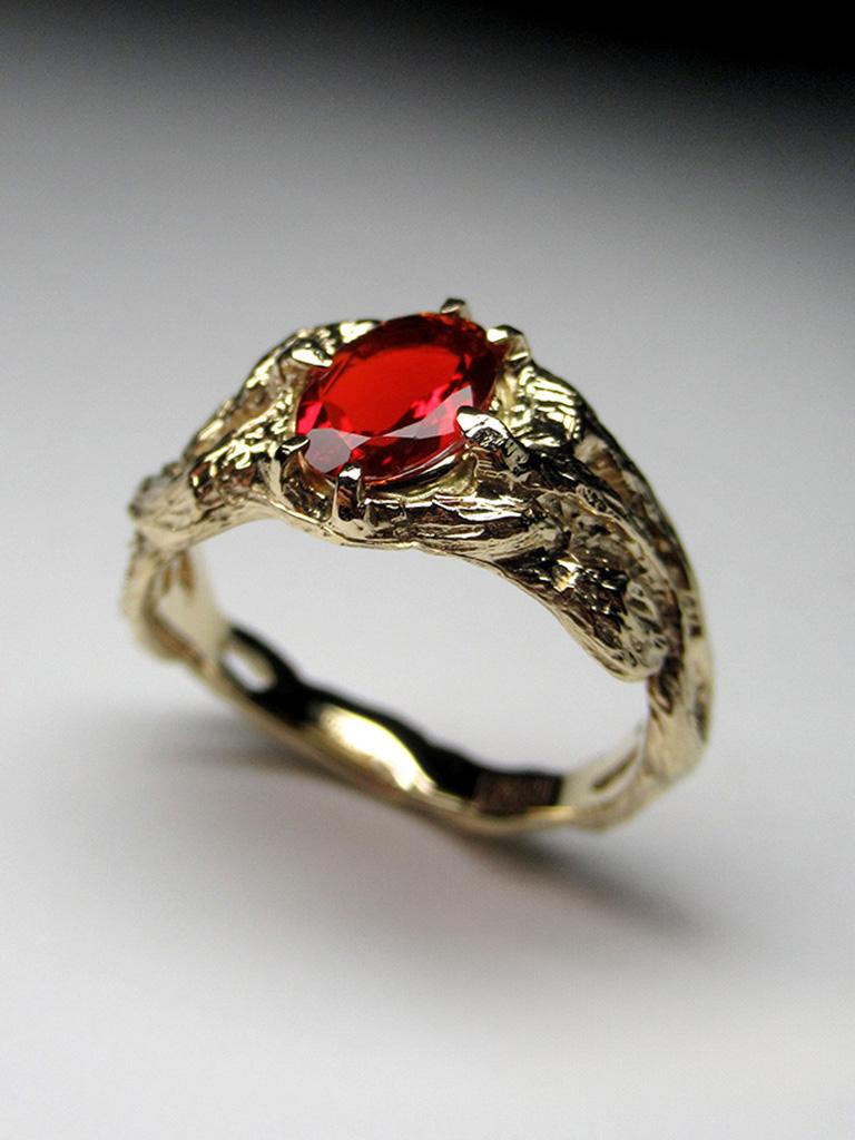 Mexikanischer Feueropal Gelbgold Ring Mexikanischer Stein Rot Azalea Unisex 1
