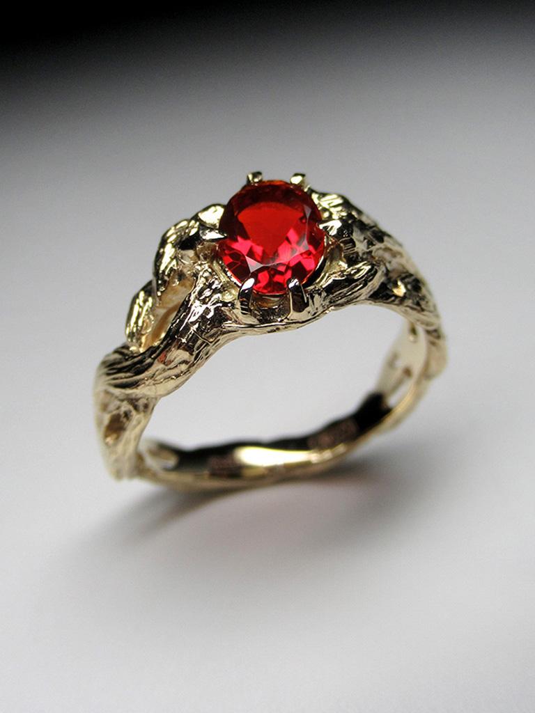 Mexikanischer Feueropal Gelbgold Ring Mexikanischer Stein Rot Azalea Unisex 2