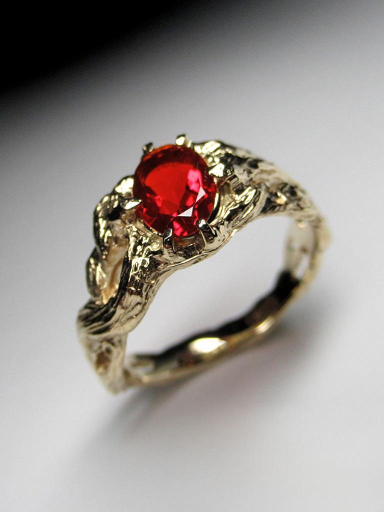 Mexikanischer Feueropal Gelbgold Ring Mexikanischer Stein Rot Azalea Unisex 3