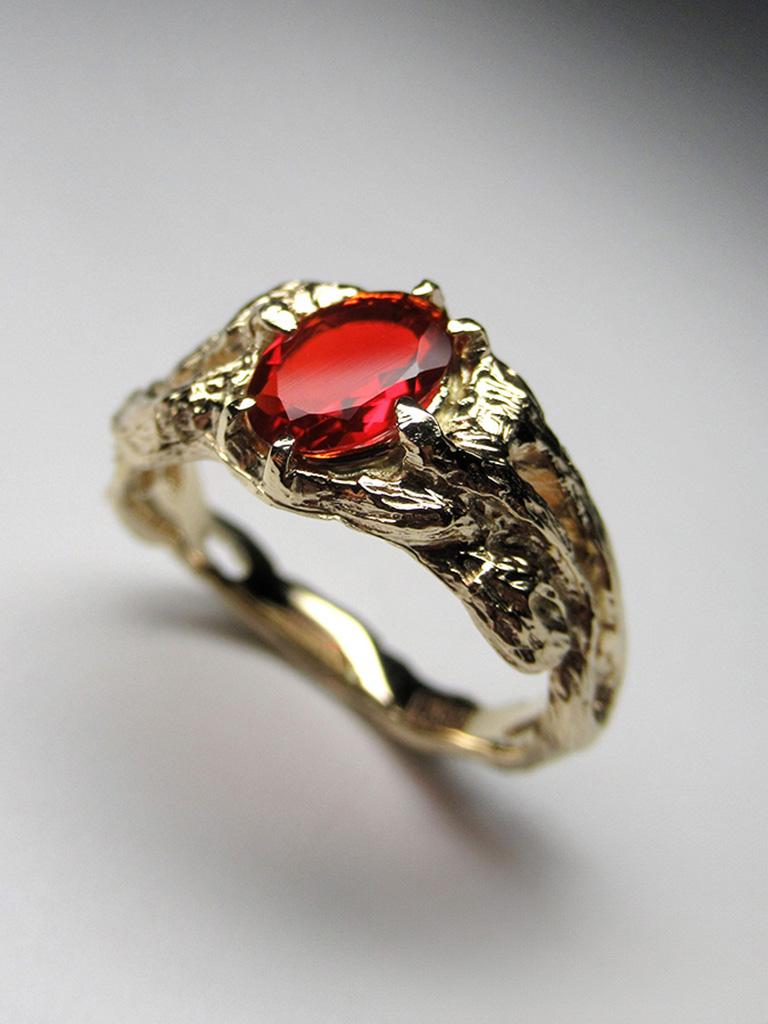 Mexikanischer Feueropal Gelbgold Ring Mexikanischer Stein Rot Azalea Unisex 4