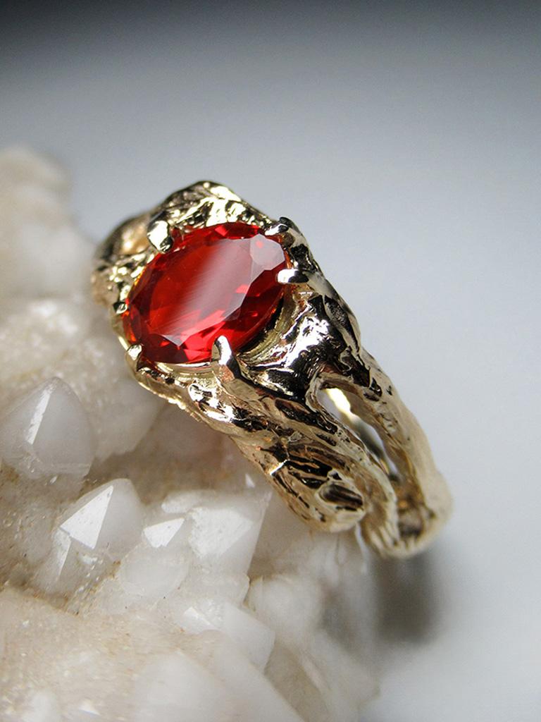 Mexikanischer Feueropal Gelbgold Ring Mexikanischer Stein Rot Azalea Unisex 5