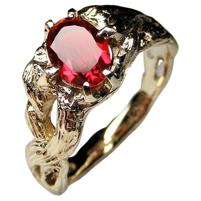 Fire Opal Yellow Gold Ring Mexican Stone Red Azalea Unisex