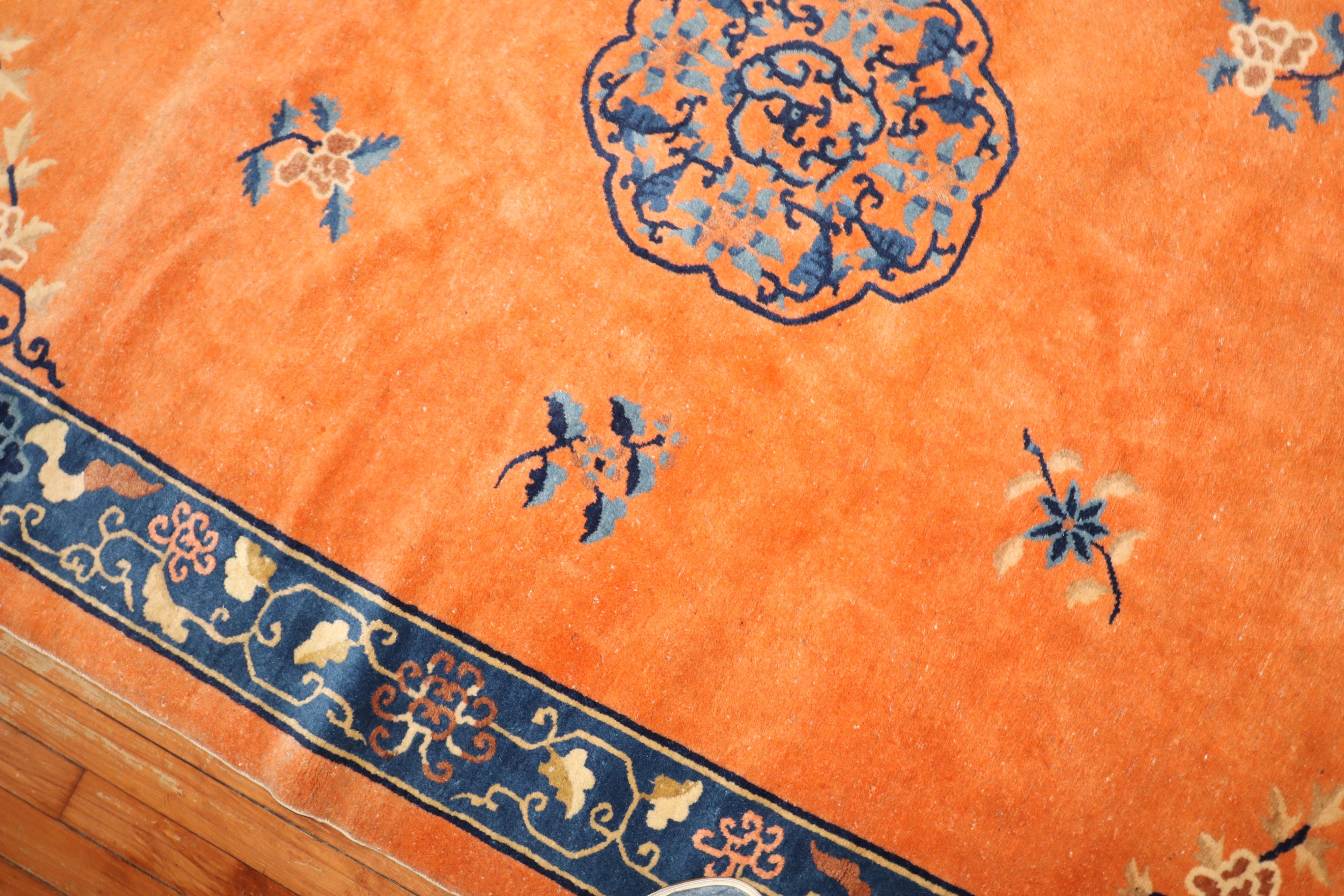 Fire Orange Antique Chinese Rug For Sale 4