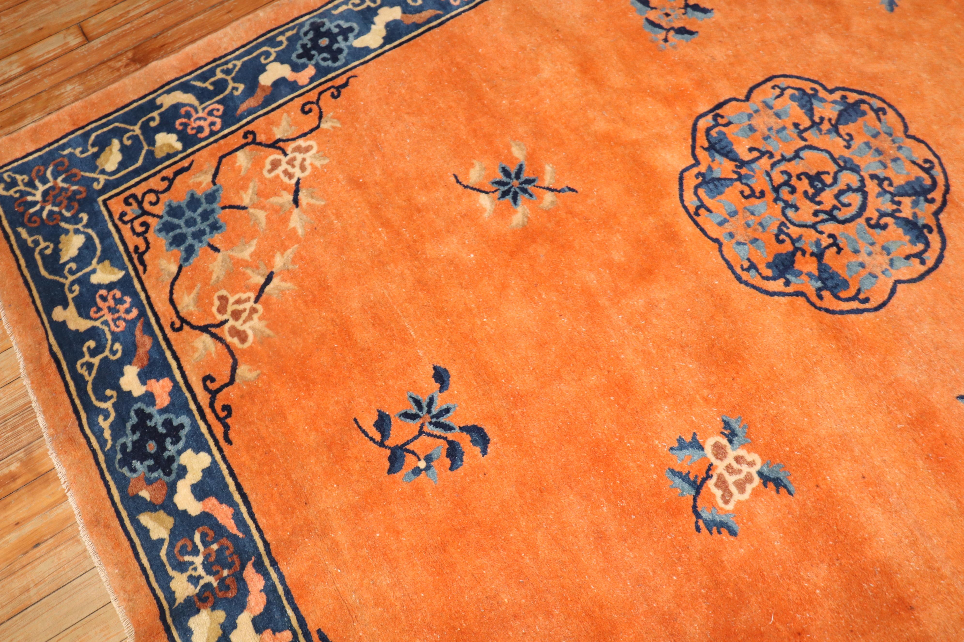 Fire Orange Antique Chinese Rug For Sale 6