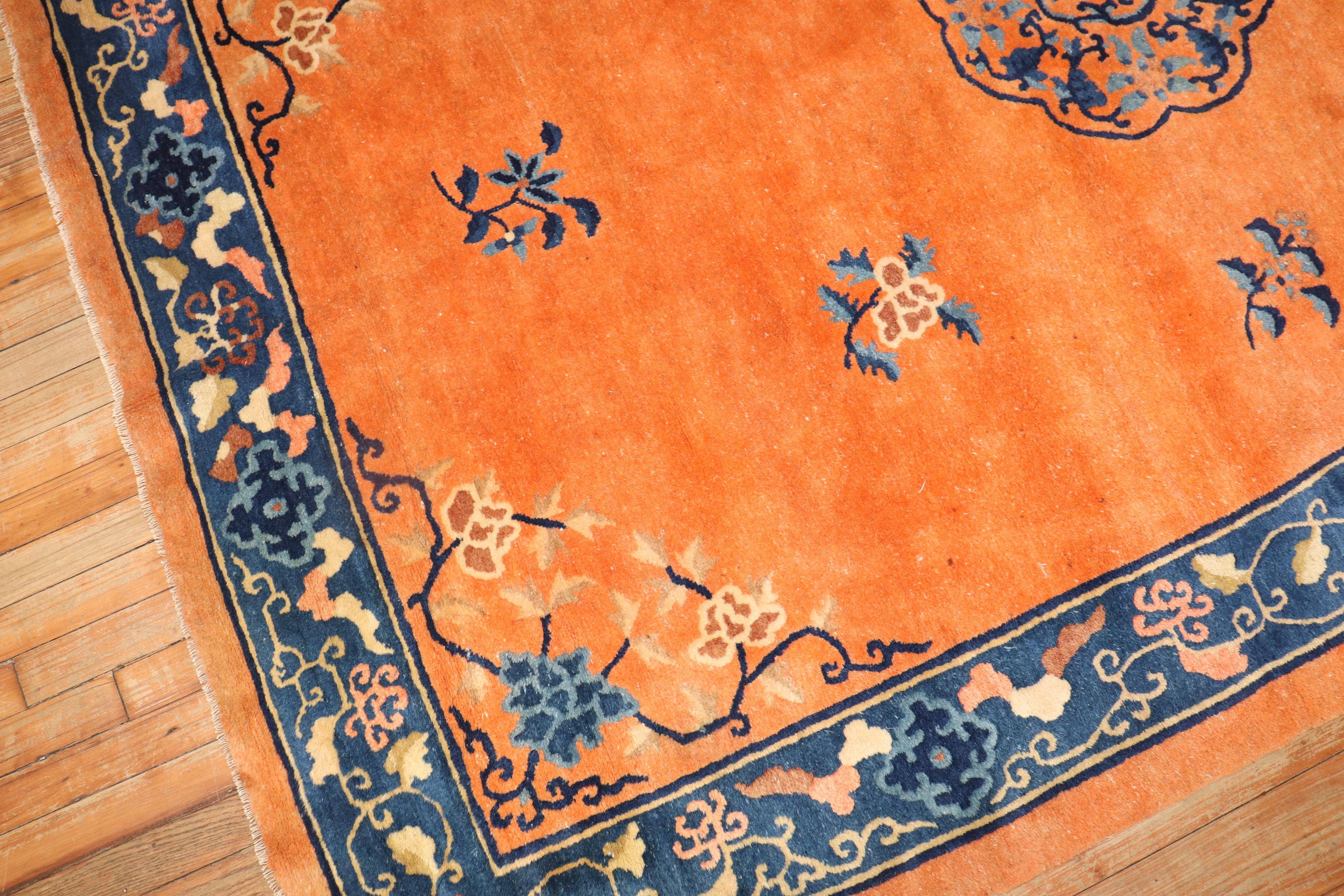20th Century Fire Orange Antique Chinese Rug For Sale
