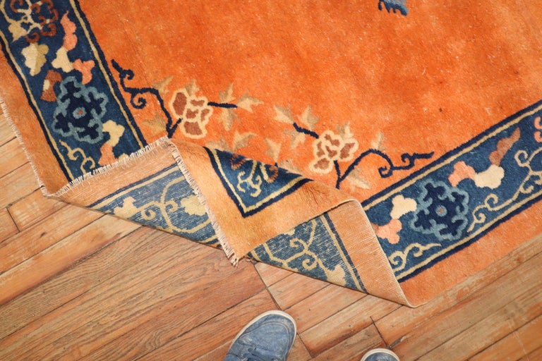 Fire Orange Antique Chinese Rug For Sale at 1stDibs