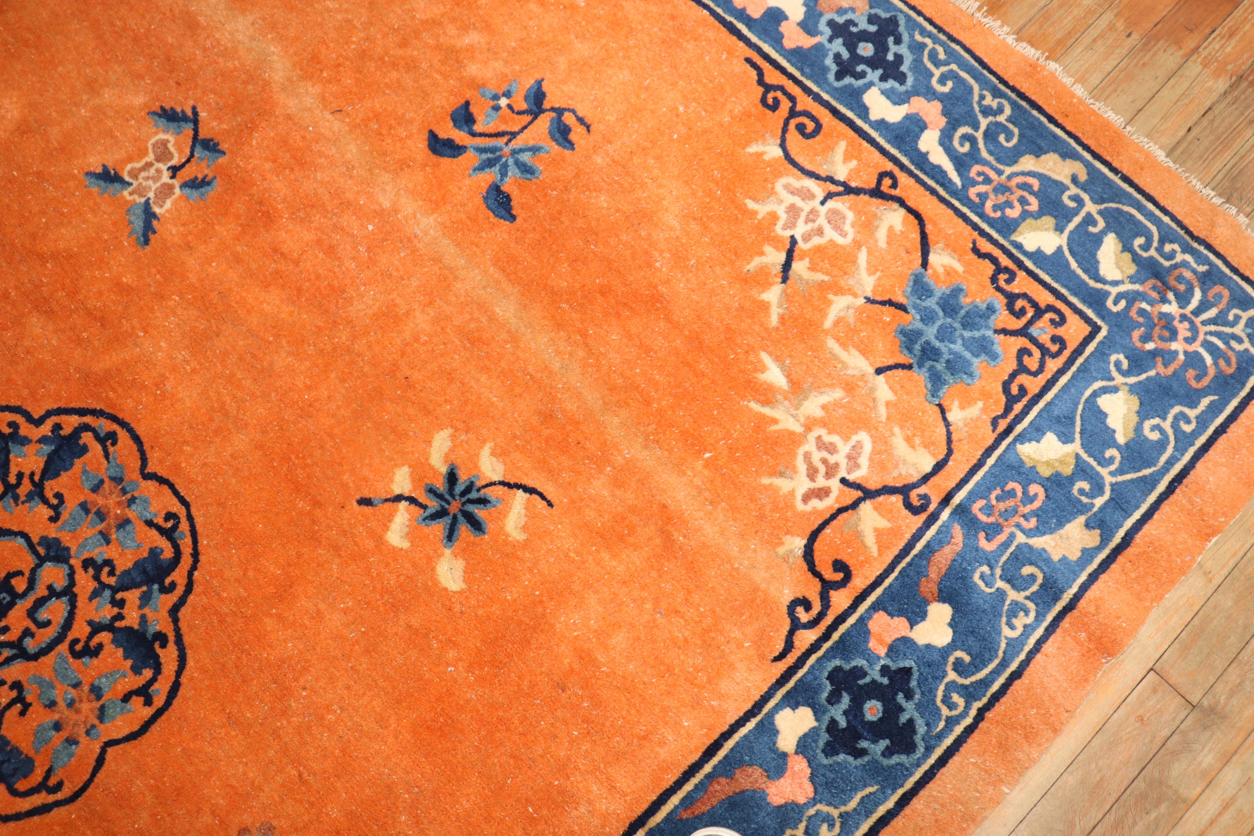 Fire Orange Antique Chinese Rug For Sale 1