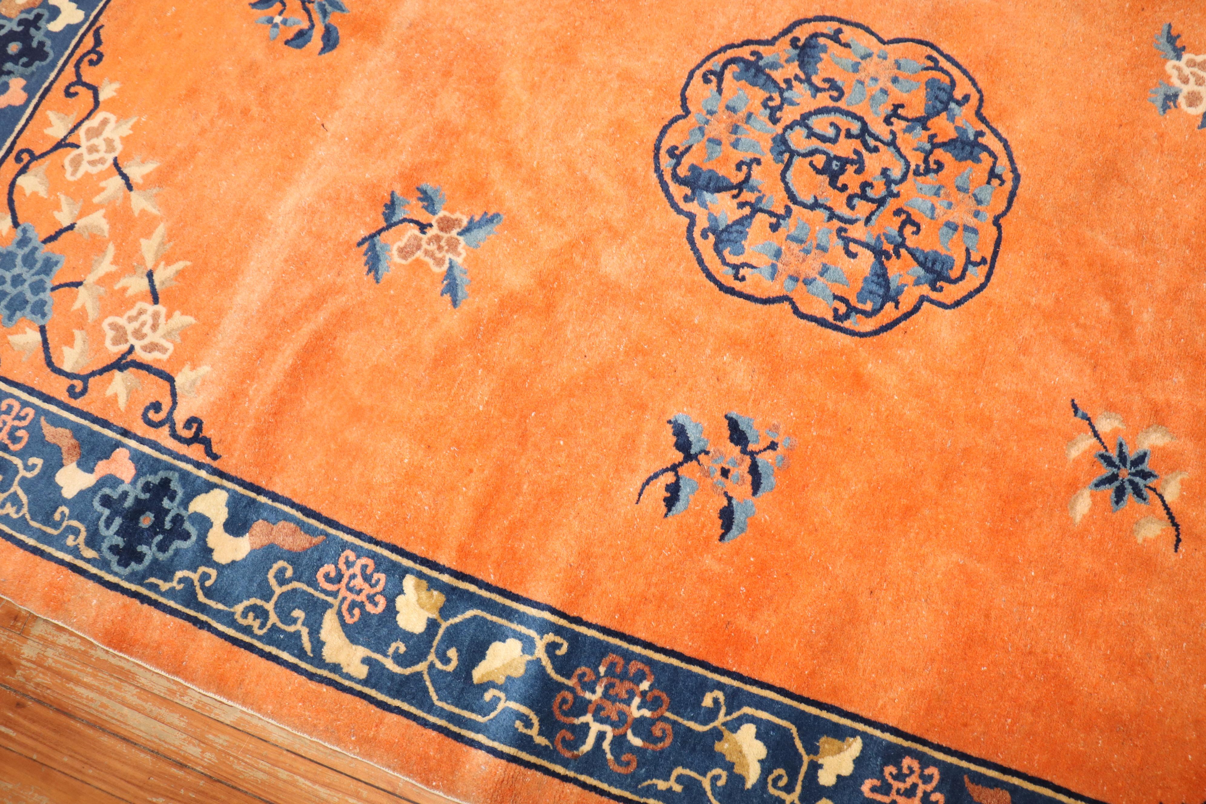 Fire Orange Antique Chinese Rug For Sale 2