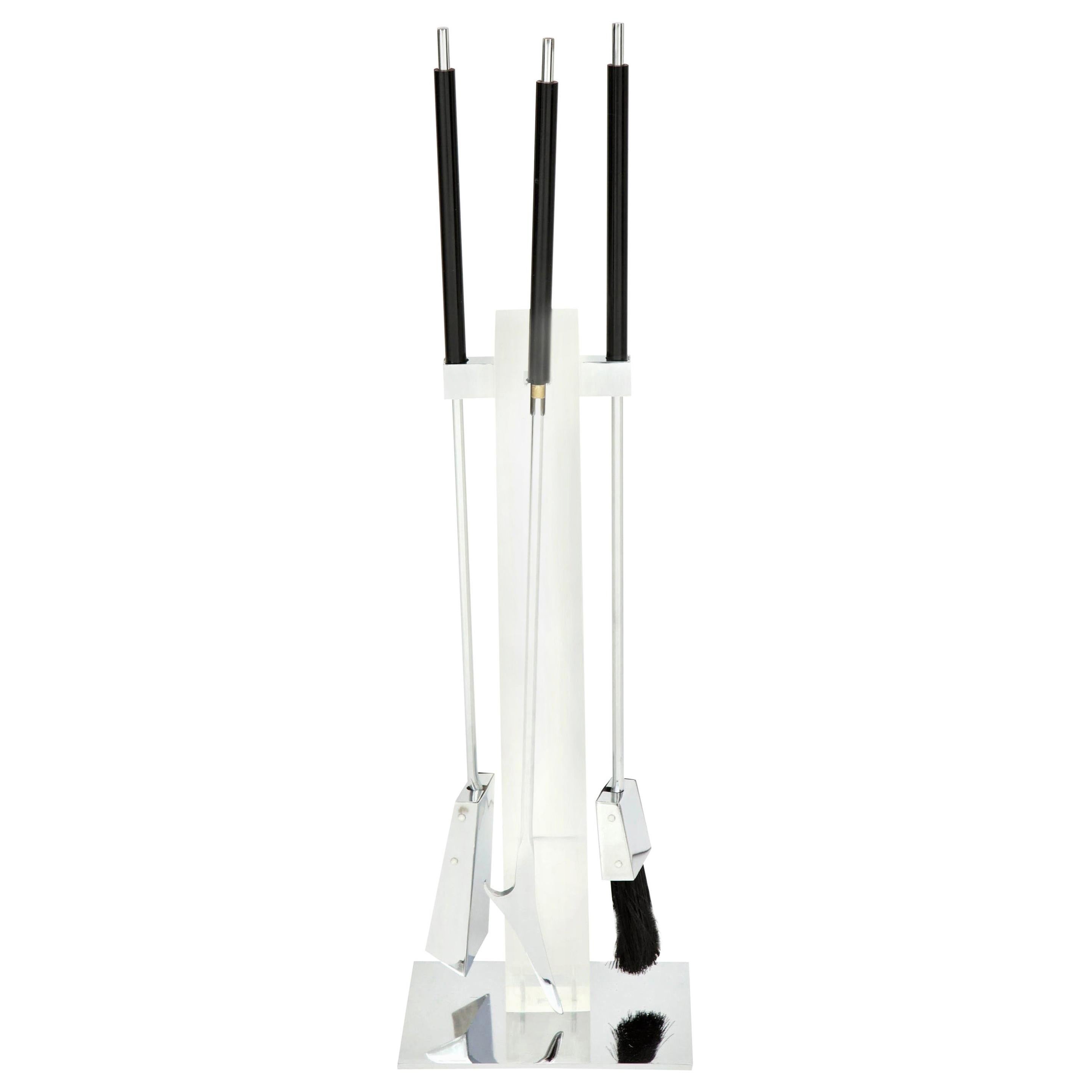 Utensilios para chimenea, Lucita de mediados de siglo, Italia, Lucita y cromo pulido, C 1960