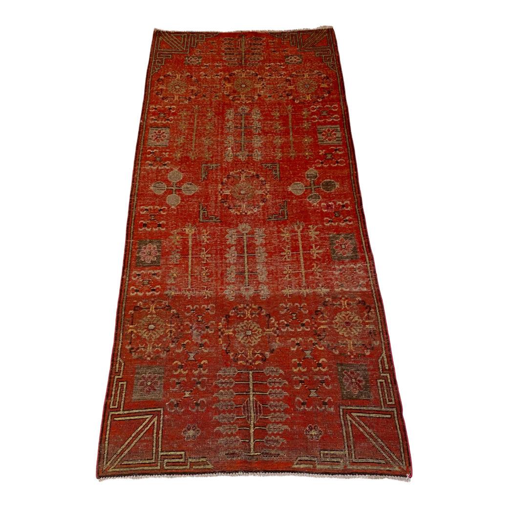Dimensions: 10’6″ x 4’7″

15874

 

An epitome of history, character and culture, Antique Khotan rugs add richness to a room. Produced in Khotan, an area situated along the silk trade route in the southern region of Xinjiang , these rugs reflect the
