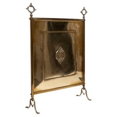 Used Fire Screen Brass Heart Acanthus Leaf Trellis