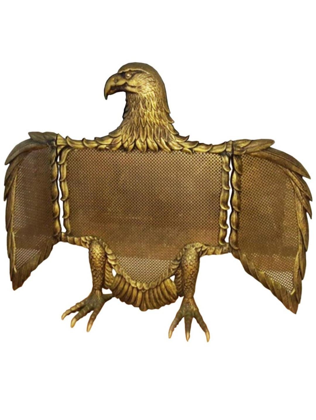 Three-panel fire screen bronze or brass eagle-shaped sparks

Save bronze or brass eagle-shaped sparks with open wings that fold.