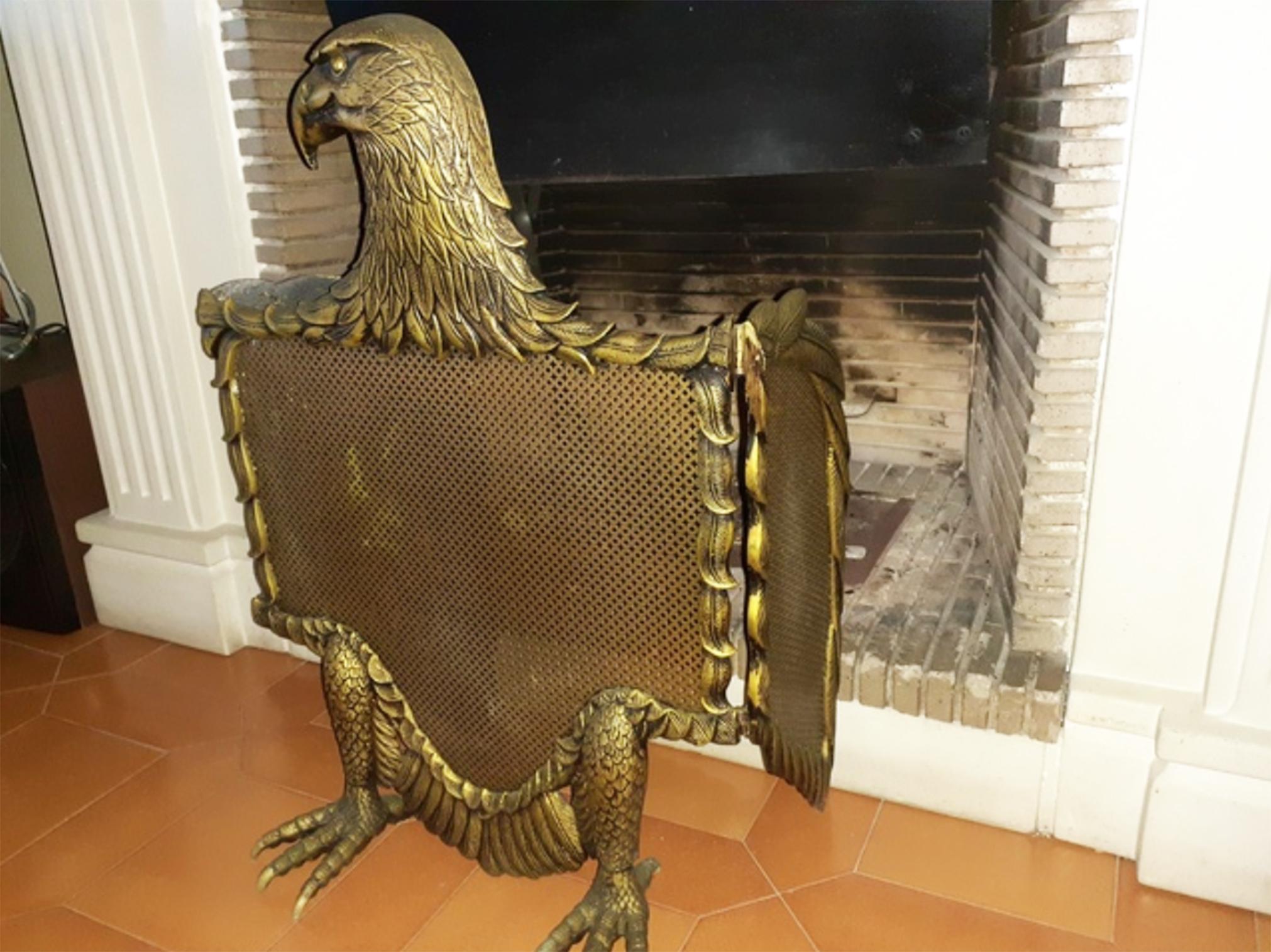Hollywood Regency Fire Screen Bronze or Brass Eagle-Shaped Sparks, Spain, 20th Century