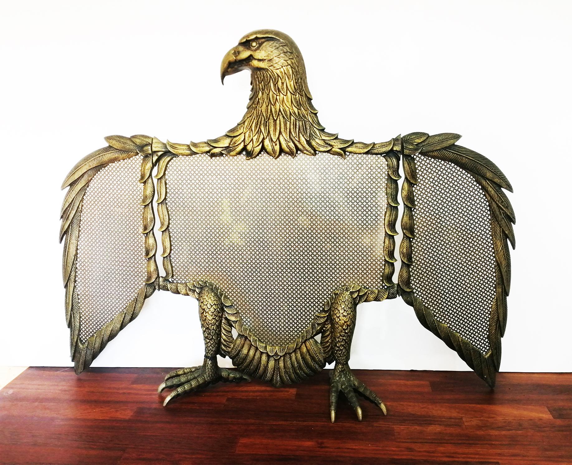 Fire Screen Bronze or Brass Eagle-Shaped Sparks, Spain, 20th Century 3