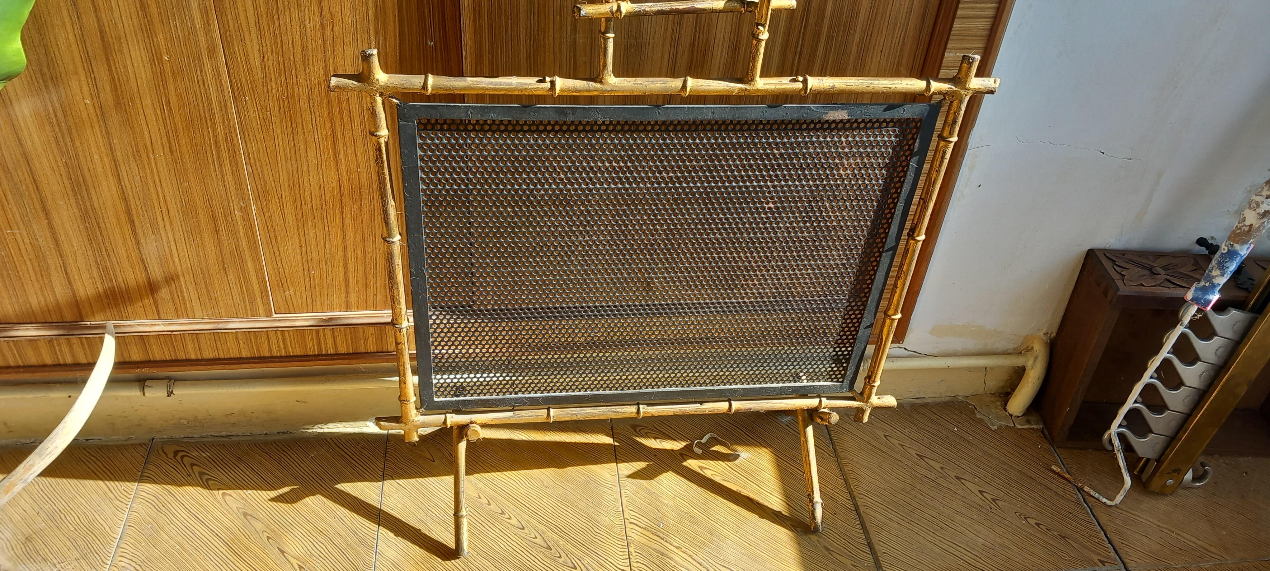 Fire Screen Hollywood Regency  Iron and Gold Leaf Faux Bamboo  Mid 20th Century For Sale 5