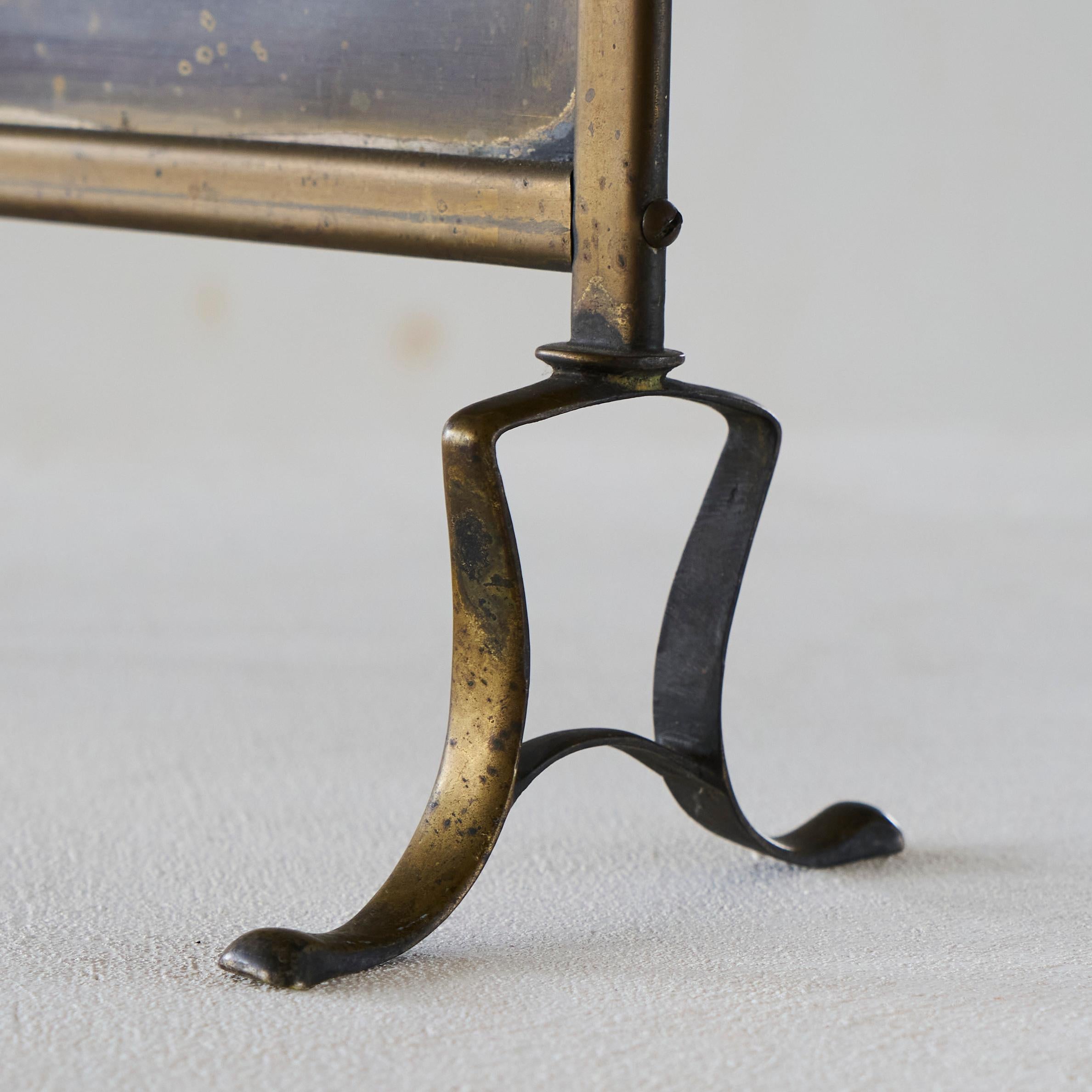 European Fire Screen in Patinated Brass Late 19th Century For Sale