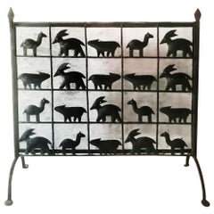 Antique Fire Screen Iron Farm Animals Handmade Spain, Early 20th Century