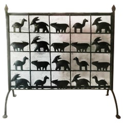 Fire Screen Iron Farm Animals Handmade Spain, Early 20th Century