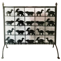 Antique Fire Screen Iron Farm Animals Handmade Spain, Early 20th Century