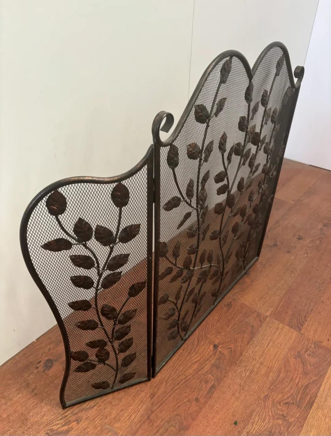 Rustic Fireplace Screen  Iron With Leaves Spain, Mid 20th Century