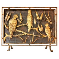 Fire Screen Wrought Iron Whit Parrots The Jungle  Exotic, Espain Early 20th C.