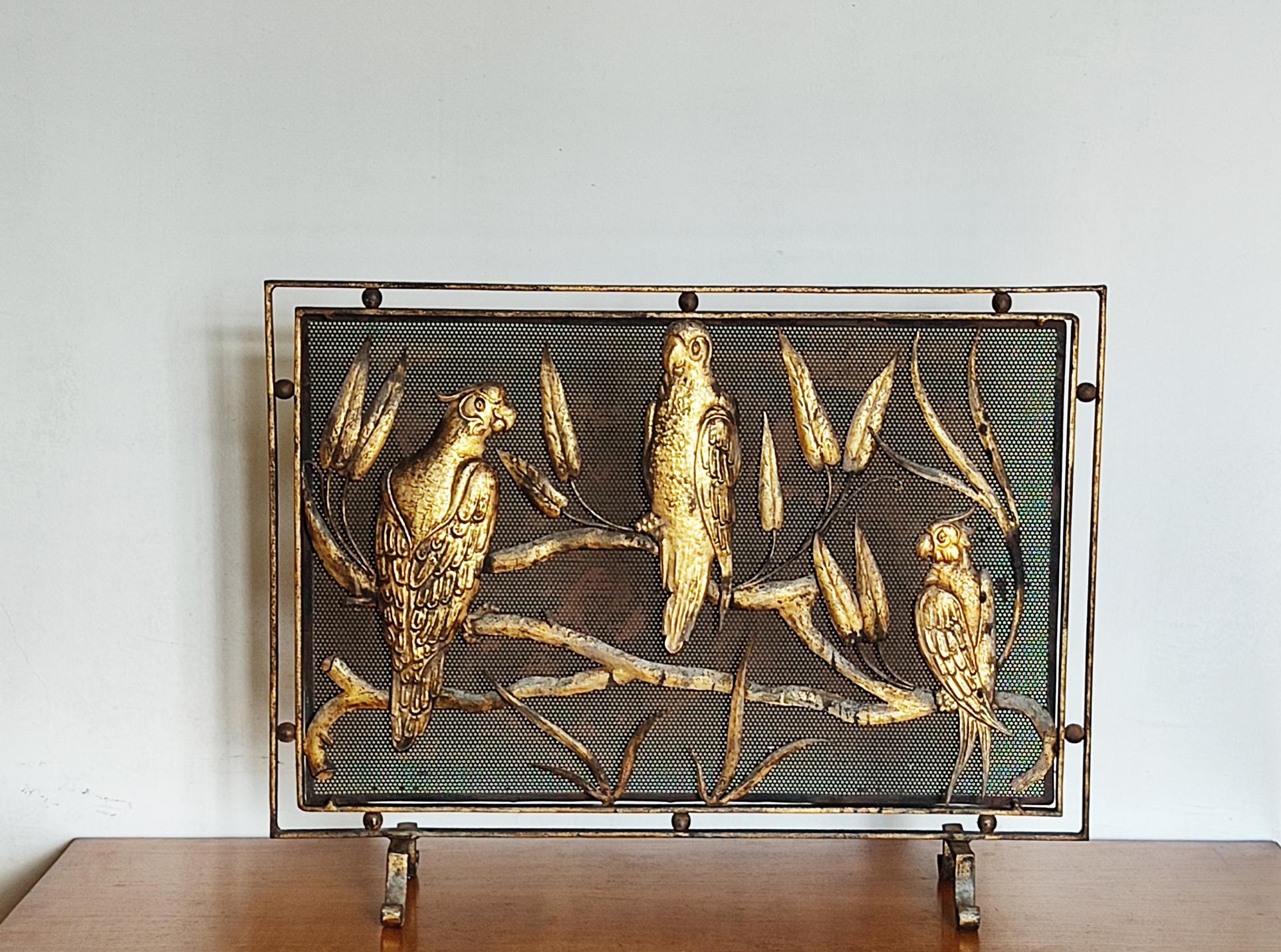 Spanish Fire Screen Wrought Iron Whit Parrots The Jungle Exotic, Spain 