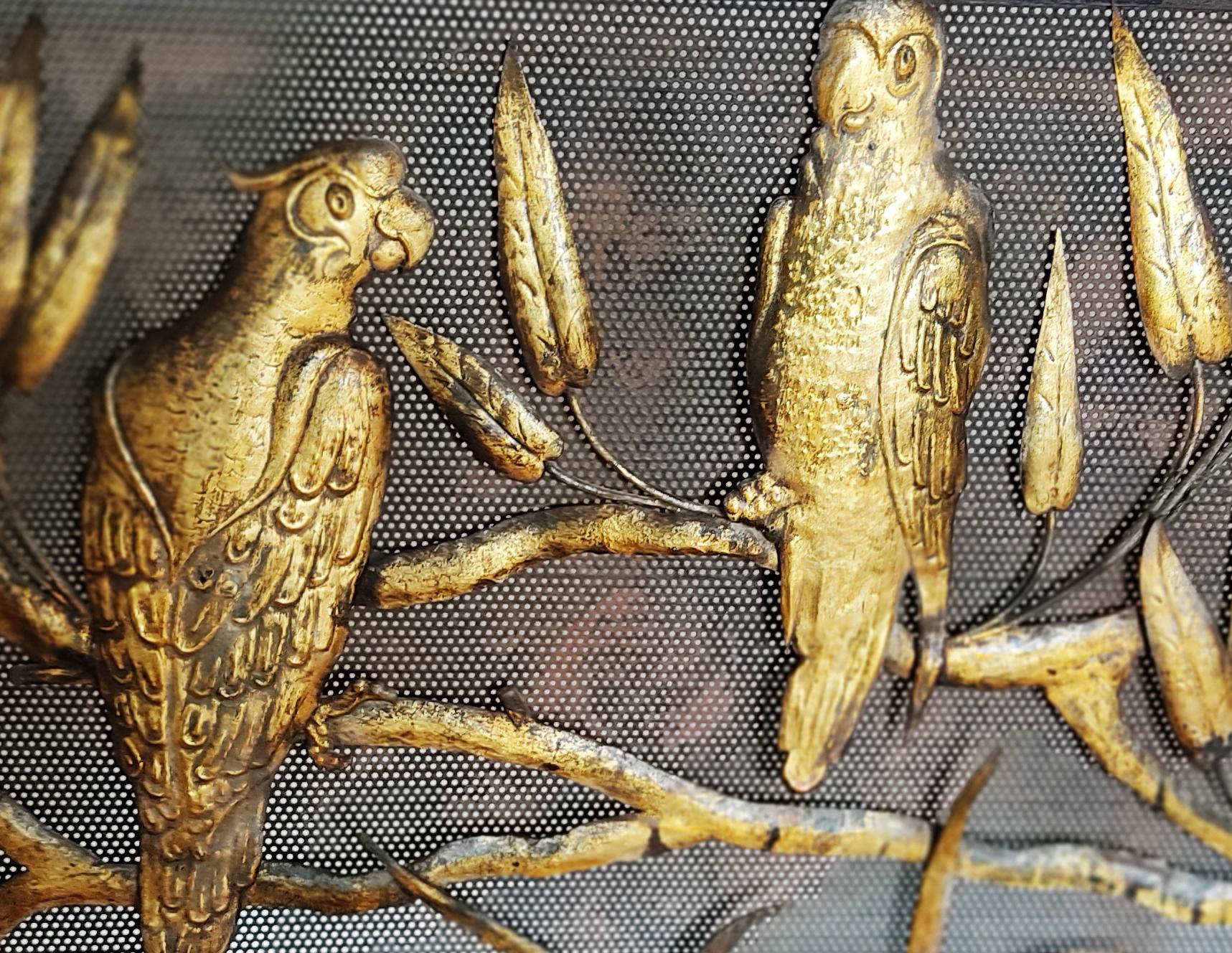 Forged Fire Screen Wrought Iron Whit Parrots The Jungle Exotic, Spain