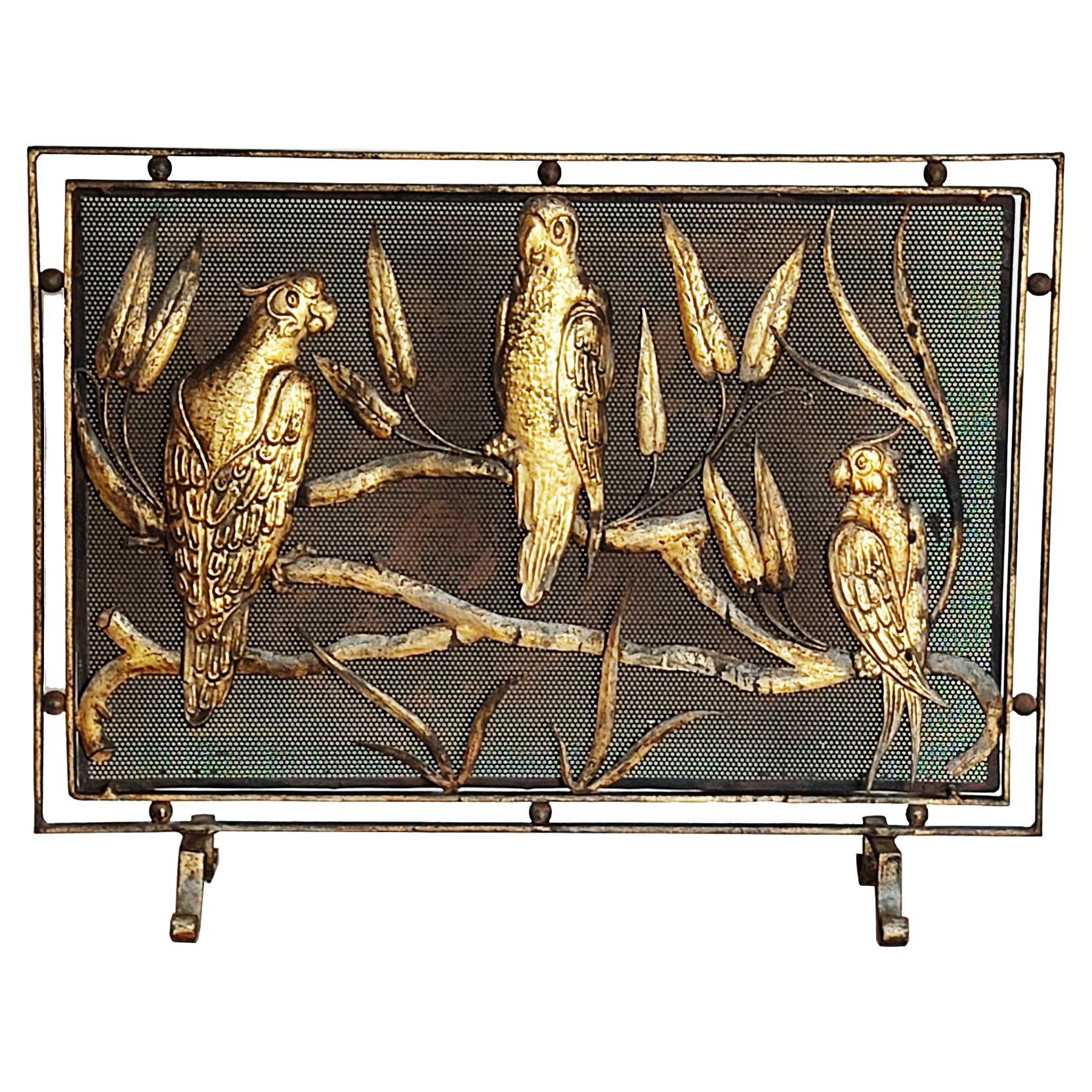 Fire Screen Wrought Iron Whit Parrots The Jungle Handmade 