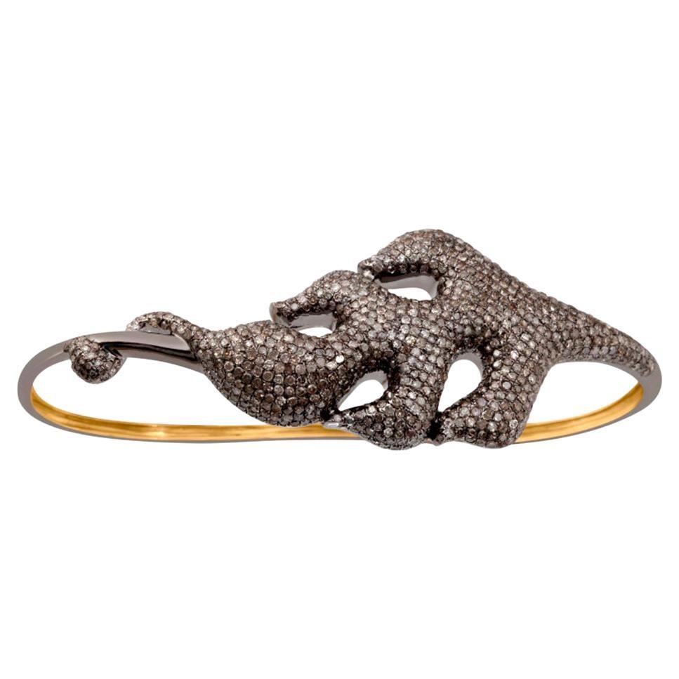 Fire Shaped Pave Diamond Bracelet Made in 18k Yellow Gold & Silver