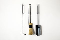 Juego de herramientas para el fuego hecho a mano - 3 piezas (atizador, pala, escoba y soporte)
