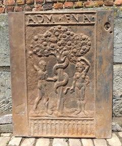 Mid-17th Century French Iron Fireback, 'Adam and Eva'