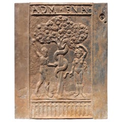 Mid-17th Century French Iron Fireback, 'Adam and Eva'