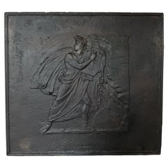 Antique Cast Iron Fireback, Apollo with Lyre, Greek Style, 1850