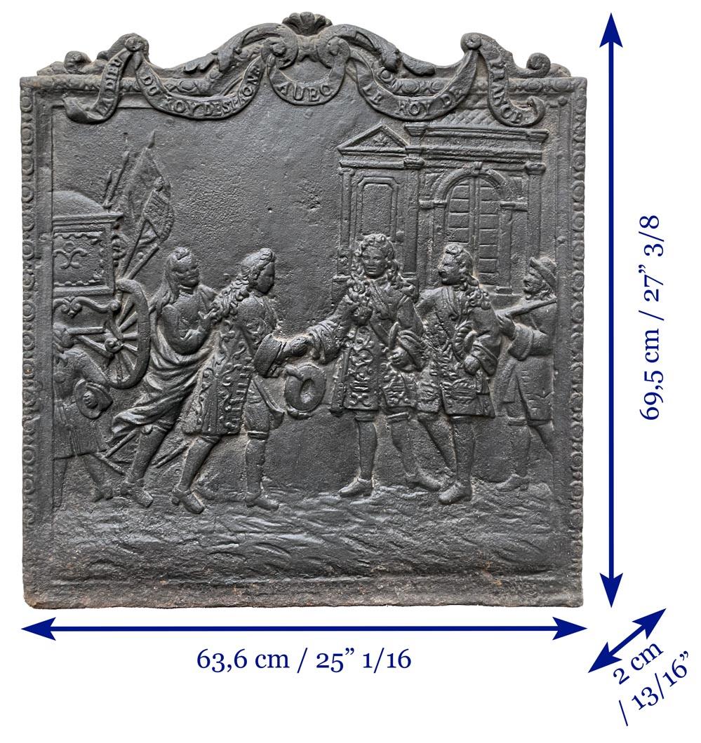 Iron Fireback of the Farewell of the King of Spain with the King of France For Sale