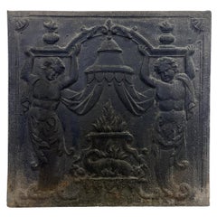 Plaque de cheminée avec atlantes soutenant un entablage avec vases de cheminée, 18ème siècle
