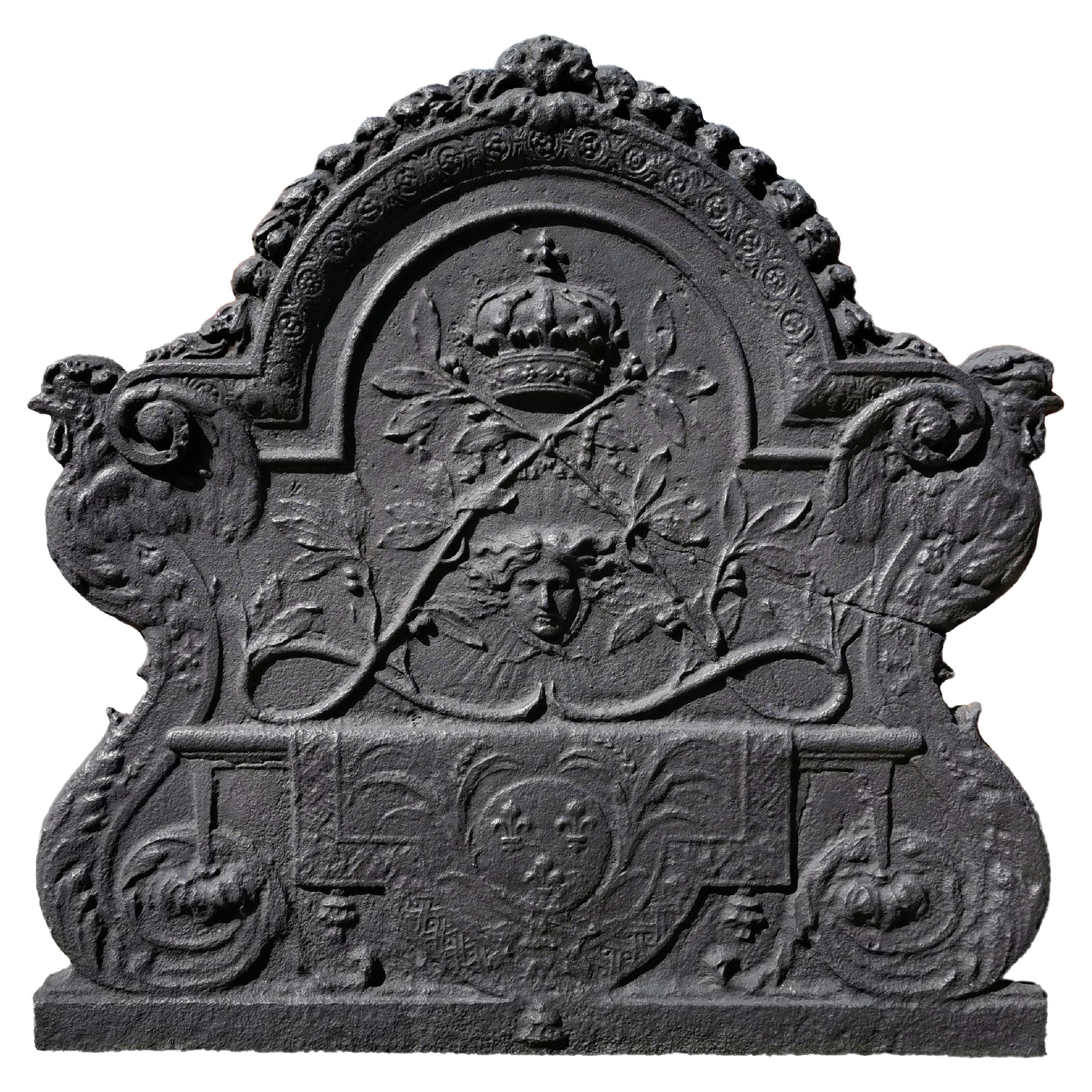 Fireback with Louis XIV monogram and French coat of arms For Sale